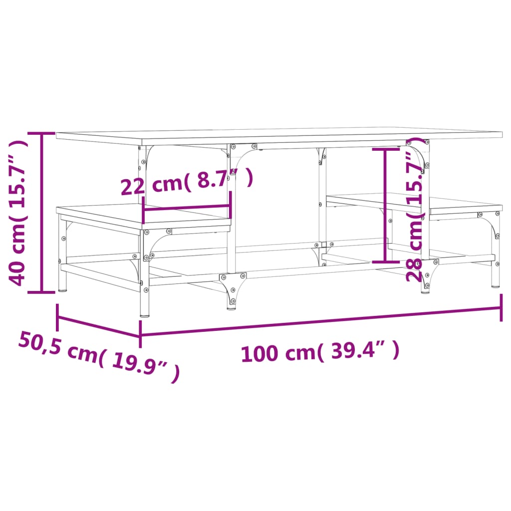 Tavolino da Salotto Nero 100x50,5x40 cm in Legno Multistrato 835374