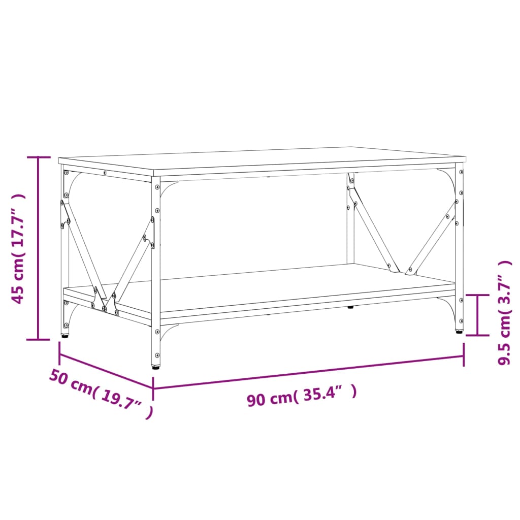 Tavolino da Salotto Rovere Marrone 90x50x45cm Legno Multistrato 835388