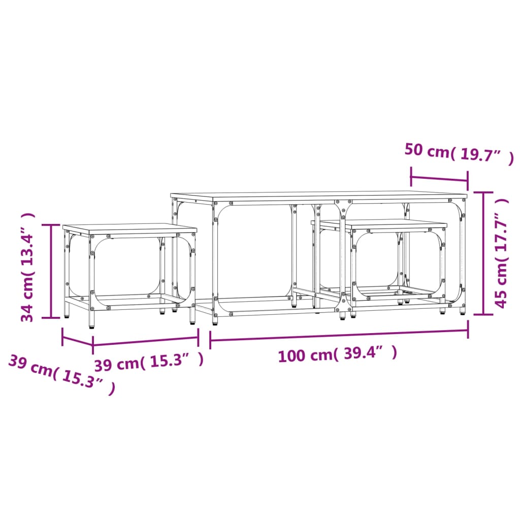 Tavolini Impilabili 3 pz Rovere Sonoma in Legno Multistrato 835390