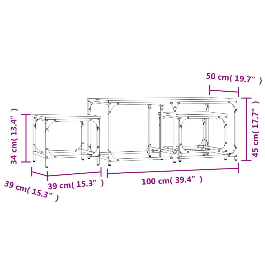 Tavolini Salotto Impilabili 3pz Grigio Sonoma Legno Multistrato 835392