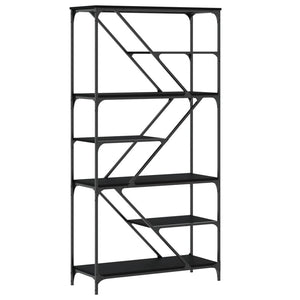 Libreria Nera 91x36x176 cm in Legno Multistrato e Acciaio 835414