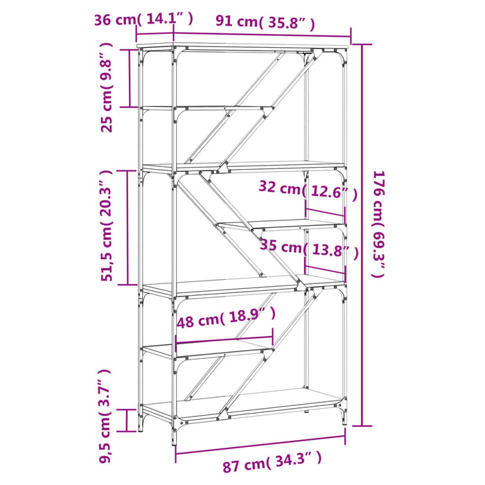 Libreria Rovere Marrone 91x36x176cm Legno Multistrato e Acciaio 835418