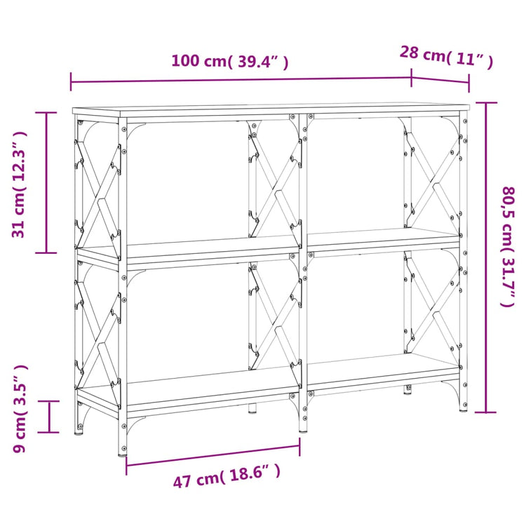 Tavolino Consolle Nero 100x28x80,5 cm in Legno Multistrato 835419