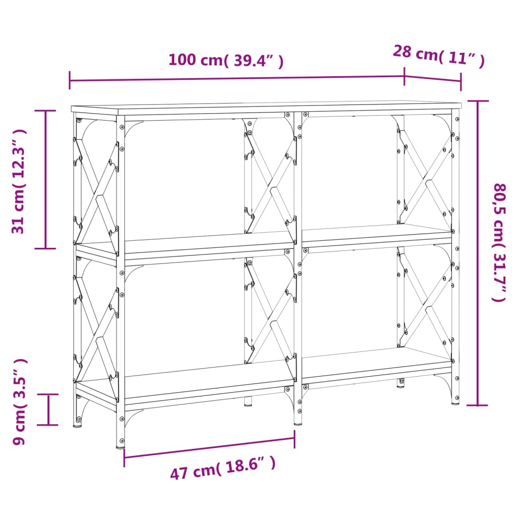 Tavolo Consolle Rovere Sonoma 100x28x80,5 cm Legno Multistrato 835420