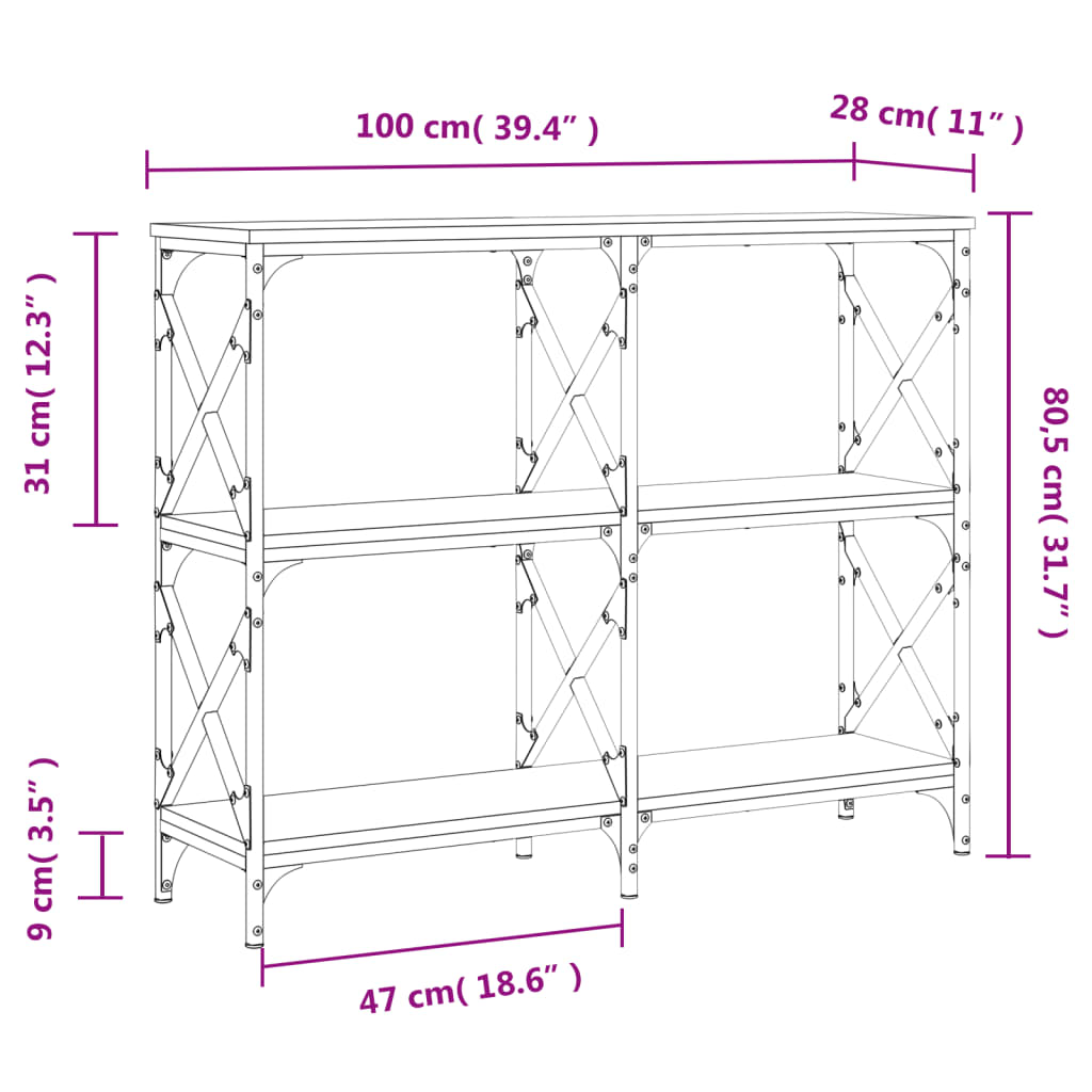 Tavolo Consolle Grigio Sonoma 100x28x80,5 cm Legno Multistrato 835422