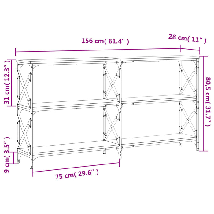 Tavolo Consolle Rovere Fumo 156x28x80,5 cm in Legno Multistrato 835426