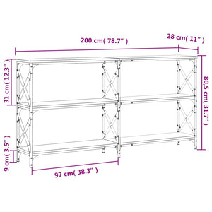 Tavolino Consolle Nero 200x28x80,5 cm in Legno Multistrato 835429