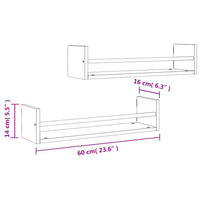 Mensole a Parete con Aste 2pz Rovere Fumo 60x16x14 cm 835436