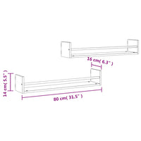 Mensole a Parete con Aste 2pz Rovere Marrone 80x16x14 cm 835443
