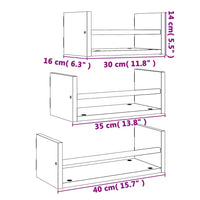 Set Mensole da Parete con Aste 3pz Nero in Legno Multistrato 835444