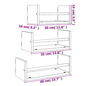 Set Mensole da Parete con Aste 3pz Nero in Legno Multistrato 835444