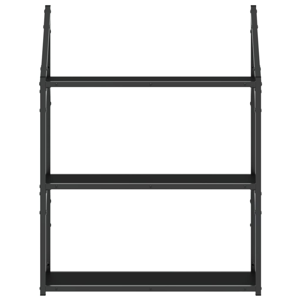 Scaffale a Parete 3 Ripiani Nero 60x21x78,5cm Legno Multistrato 835449