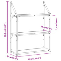 Scaffale a Parete 3 Ripiani Nero 60x21x78,5cm Legno Multistrato 835449