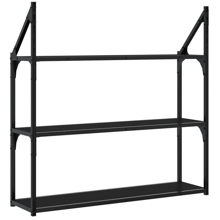 Scaffale a Parete 3 Ripiani Nero 80x21x78,5cm Legno Multistrato 835454