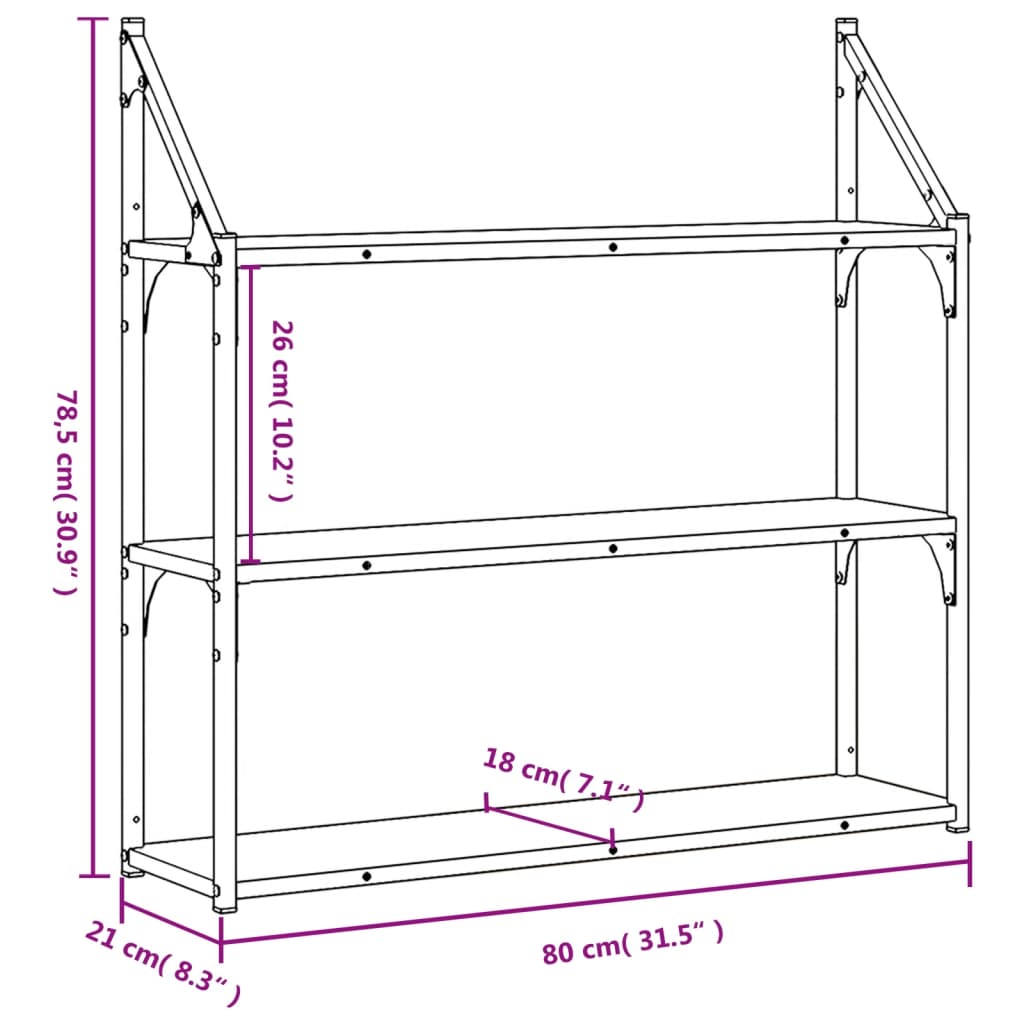 Scaffale Parete 3 Ripiani Rovere Marrone 80x21x78,5 Multistrato 835458