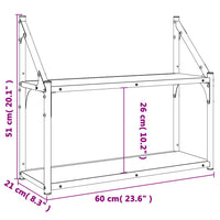 Scaffale a Parete 2 Ripiani Rovere Fumo 60x21x51 cm Multistrato 835461