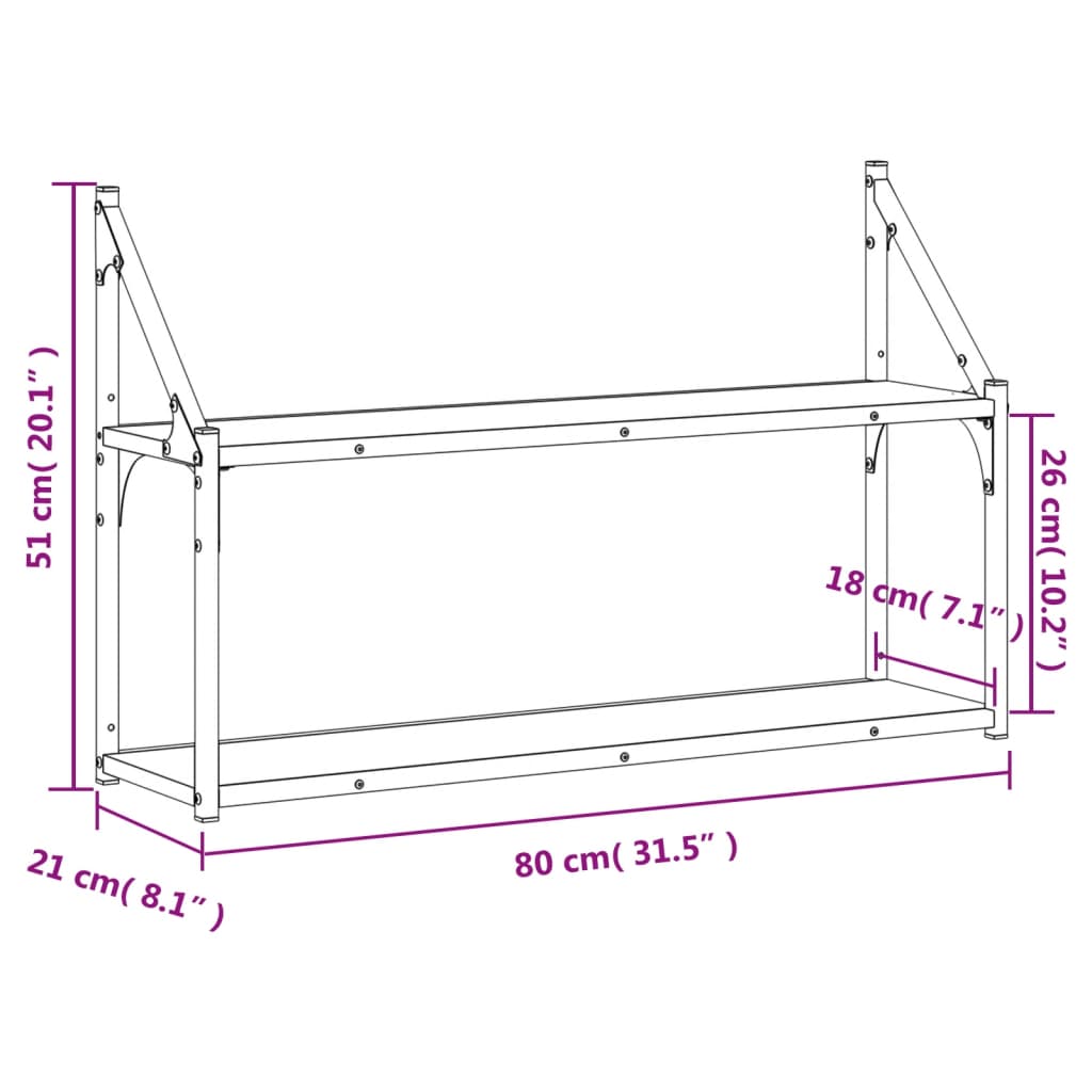 Scaffale Parete 2 Ripiani Rovere Sonoma 80x21x51 cm Multistrato 835465