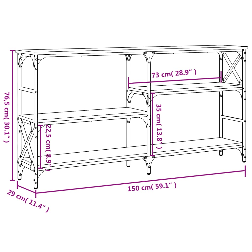 Tavolino Consolle Nero 150x29x76,5 cm in Legno Multistrato 835469