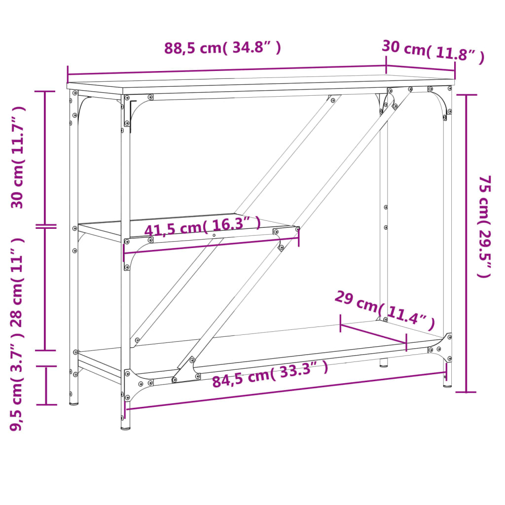 Tavolino Consolle Nero 88,5x30x75 cm in Legno Multistrato 835479