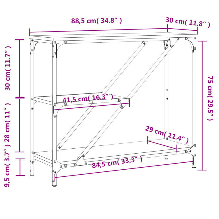 Tavolino Consolle Nero 88,5x30x75 cm in Legno Multistrato 835479