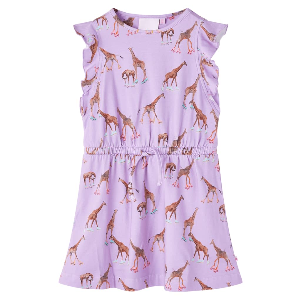 Abito da Bambina Maniche Volant e Coulisse Stampa Giraffe Lilla 92 14600