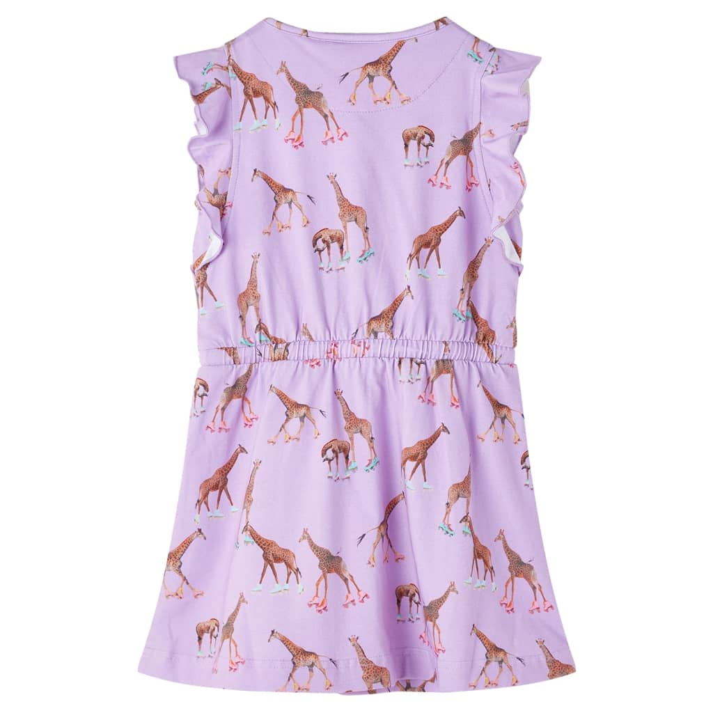 Abito da Bambina Maniche Volant e Coulisse Stampa Giraffe Lilla 92 14600