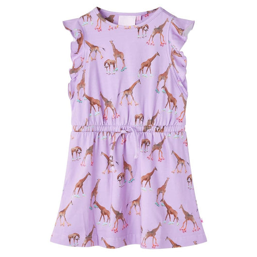 Abito da Bambina Maniche Volant e Coulisse Stampa Giraffe Lilla 104 14601