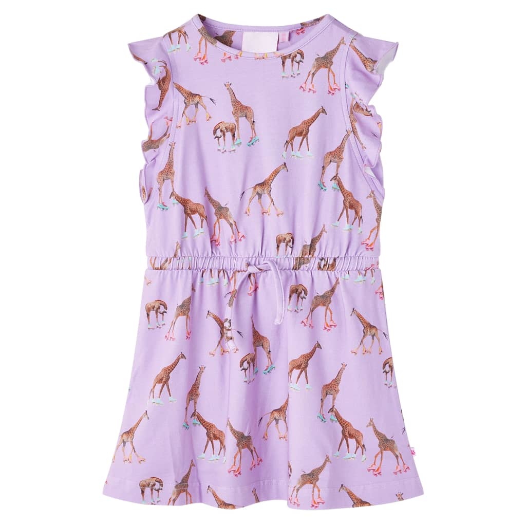 Abito da Bambina Maniche Volant e Coulisse Stampa Giraffe Lilla 116 14602