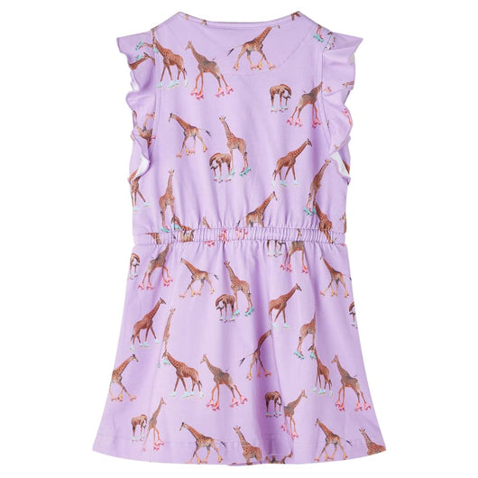 Abito da Bambina Maniche Volant e Coulisse Stampa Giraffe Lilla 116 14602