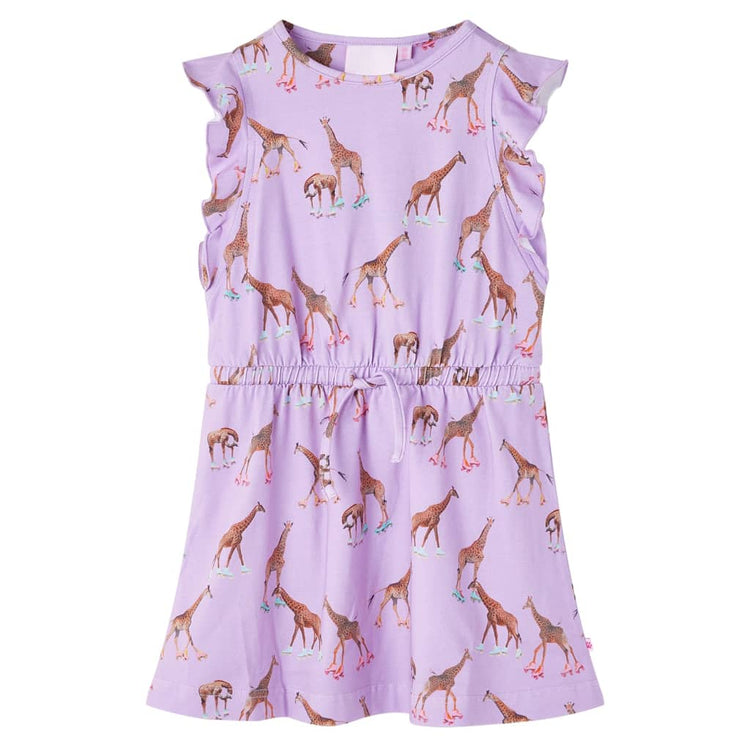 Abito da Bambina Maniche Volant e Coulisse Stampa Giraffe Lilla 128 14603