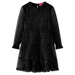 Abito per Bambine a Maniche Lunghe con Design Paillettes Nero 116 14884