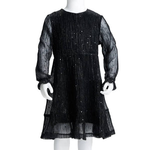 Abito per Bambine a Maniche Lunghe con Design Paillettes Nero 116 14884