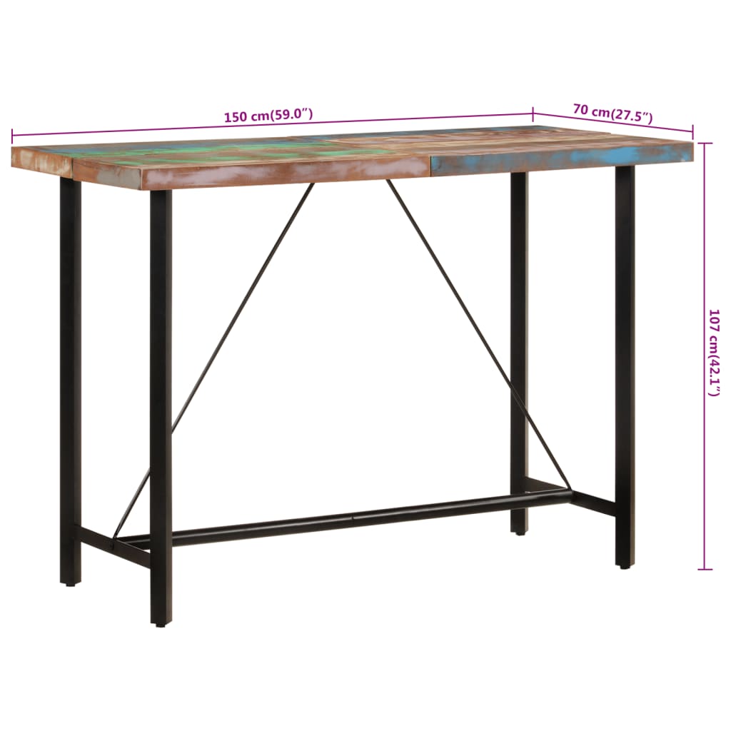 Tavolino da Bar 150x70x107cm Legno Massello di Recupero e Ferro 356374