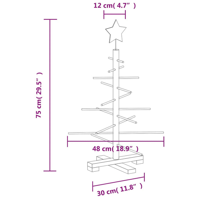 Albero di Natale Decorativo in Legno 75 cm Legno Massello Pino 357988