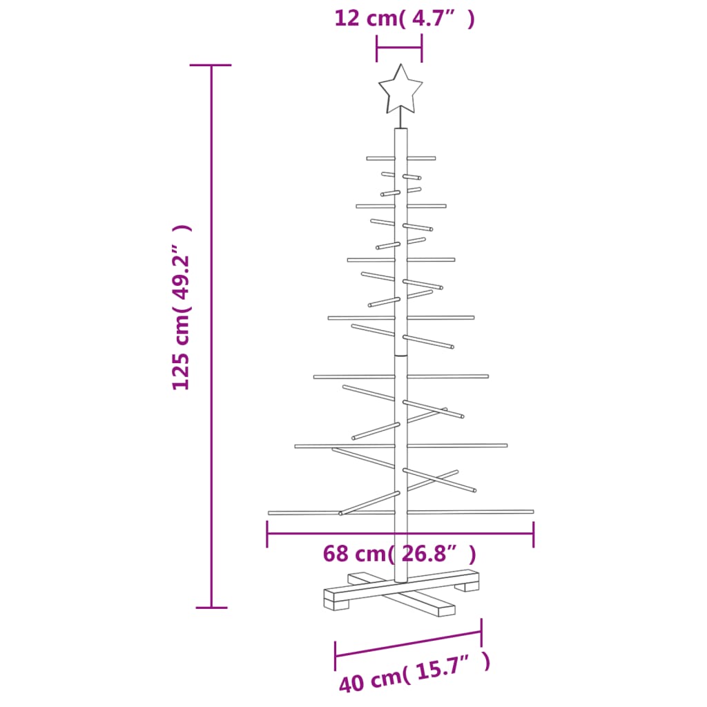 Albero di Natale Decorativo in Legno 125 cm Legno Massello Pino 357989