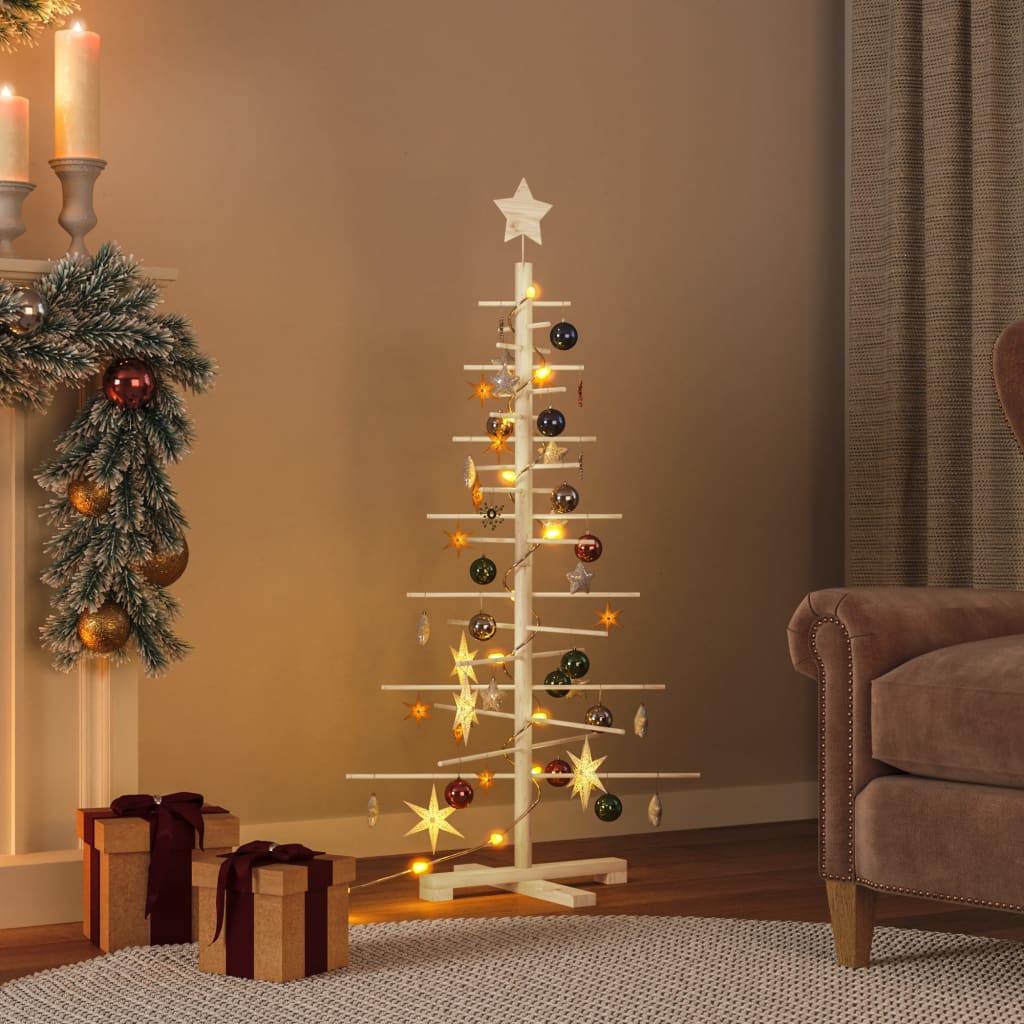 Albero di Natale Decorativo in Legno 125 cm Legno Massello Pino 357989