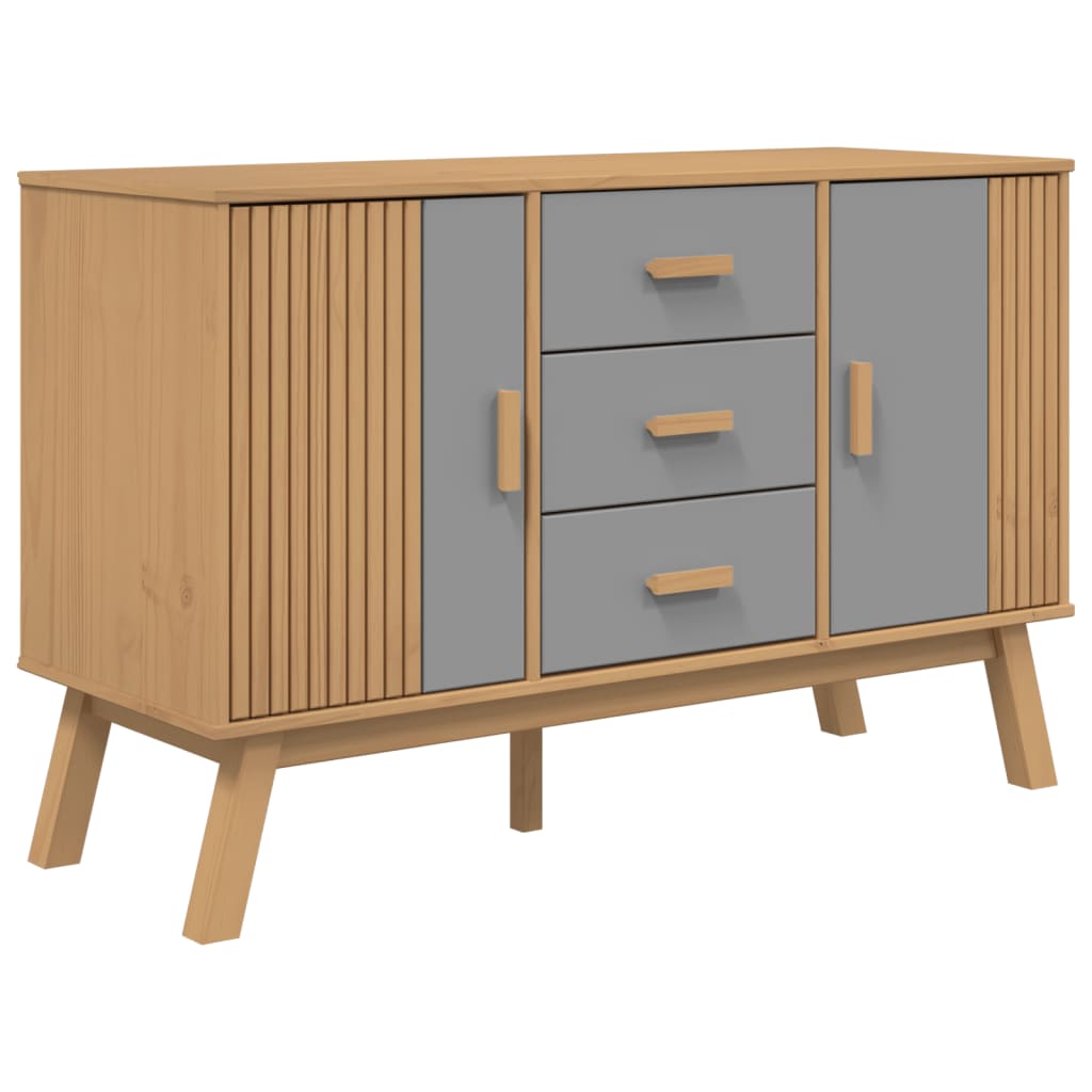 Credenza OLDEN Grigia e Marrone 114x43x73,5 cm Massello di Pino 358598