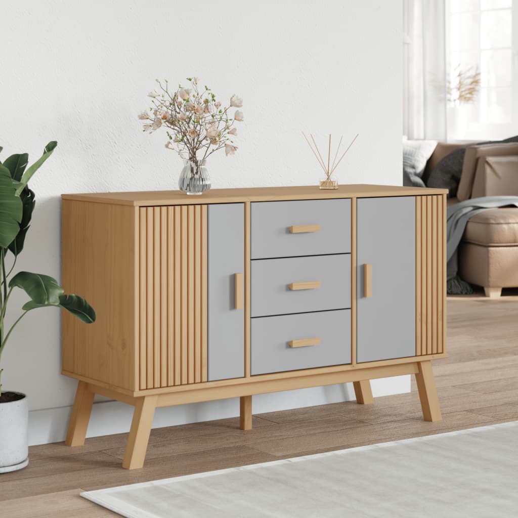 Credenza OLDEN Grigia e Marrone 114x43x73,5 cm Massello di Pino 358598