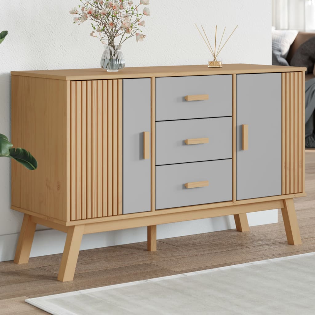 Credenza OLDEN Grigia e Marrone 114x43x73,5 cm Massello di Pino 358598