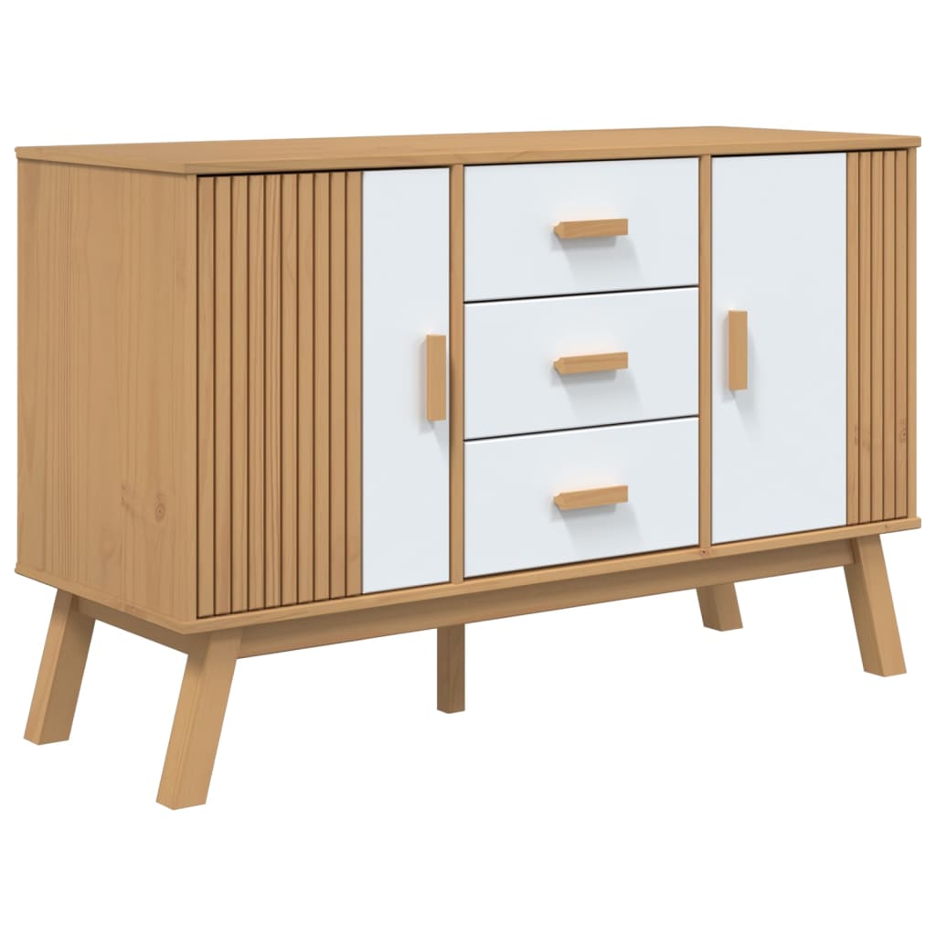 Credenza OLDEN Bianca e Marrone 114x43x73,5 cm Massello di Pino 358599