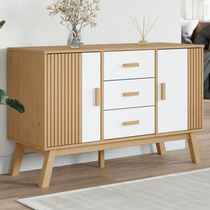 Credenza OLDEN Bianca e Marrone 114x43x73,5 cm Massello di Pino 358599