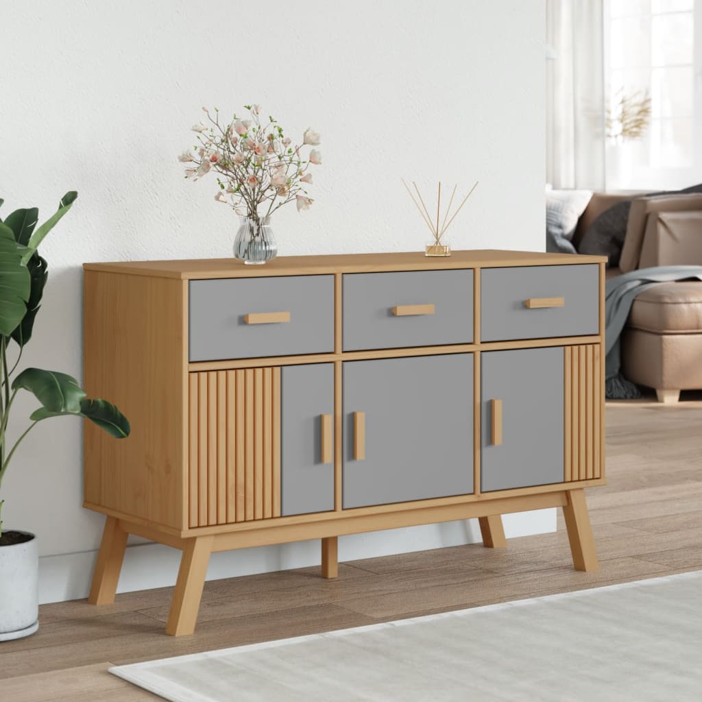 Credenza OLDEN Grigia e Marrone 114x43x73,5 cm Massello di Pinocod mxl 90604