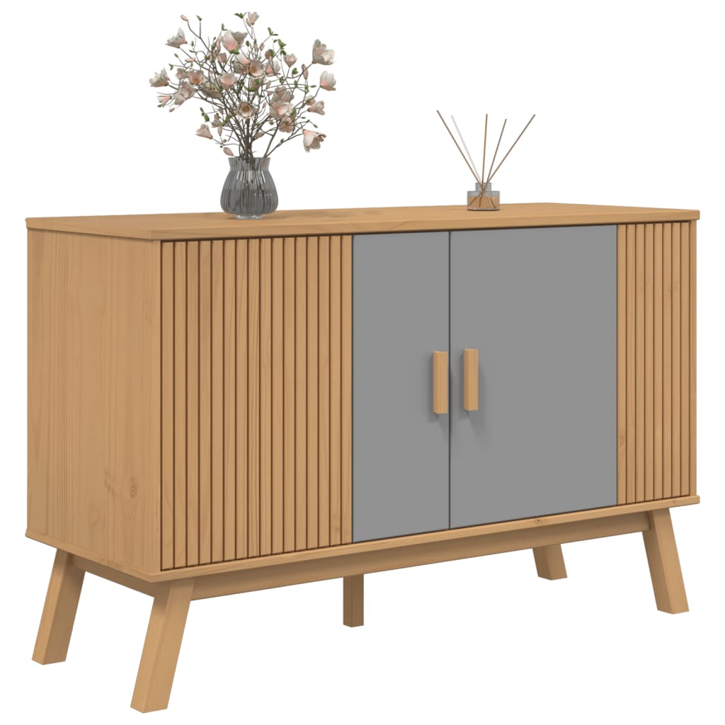 Credenza OLDEN Grigia e Marrone 114x43x73,5 cm Massello di Pino 358610