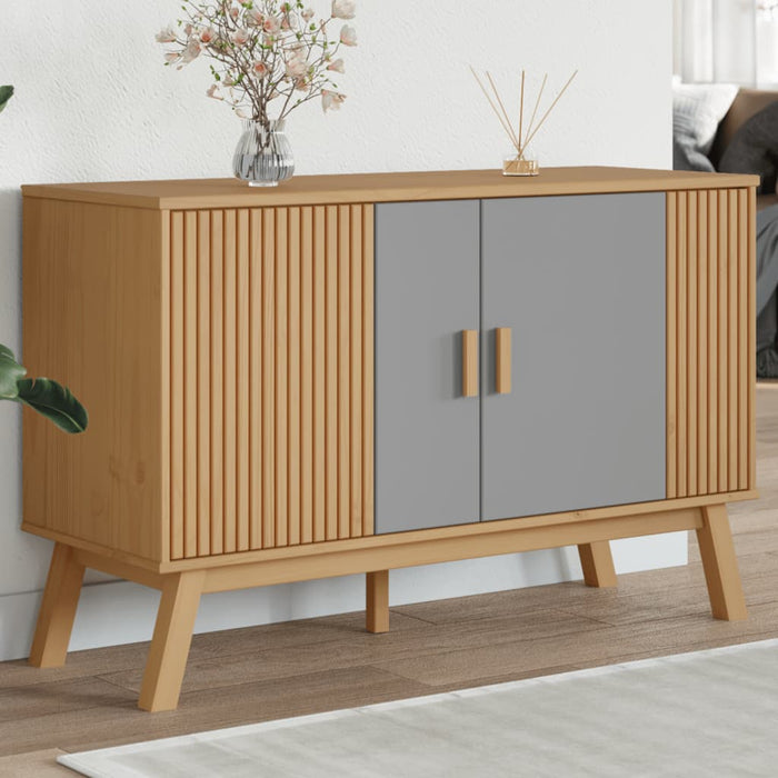 Credenza OLDEN Grigia e Marrone 114x43x73,5 cm Massello di Pino 358610