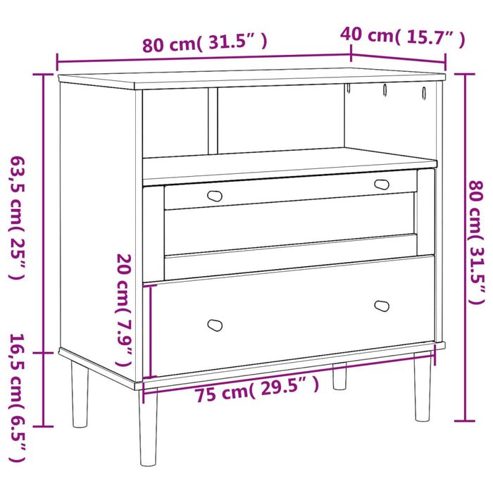 Credenza SENJA Bianca 80x40x80 cm in Legno Massello di Pino 358020