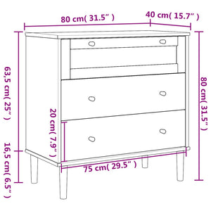 Cassettiera SENJA Nera 80x40x80 cm in Legno Massello di Pino 358024