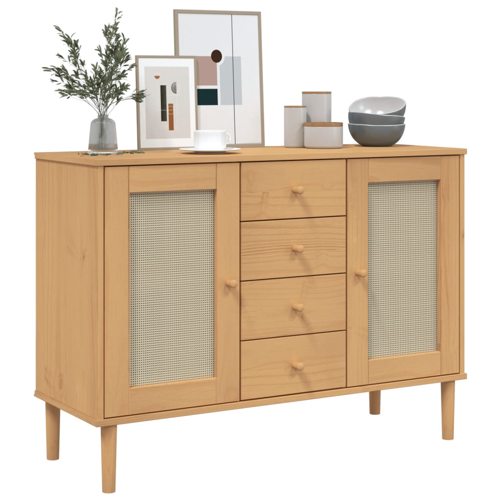 Credenza SENJA Marrone 112x40x80 cm in Legno Massello di Pino 358025