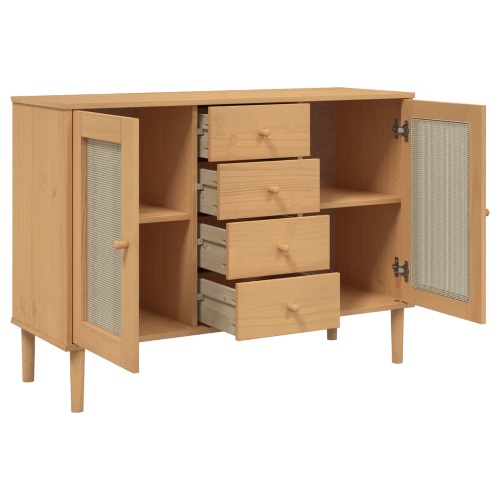 Credenza SENJA Marrone 112x40x80 cm in Legno Massello di Pino 358025