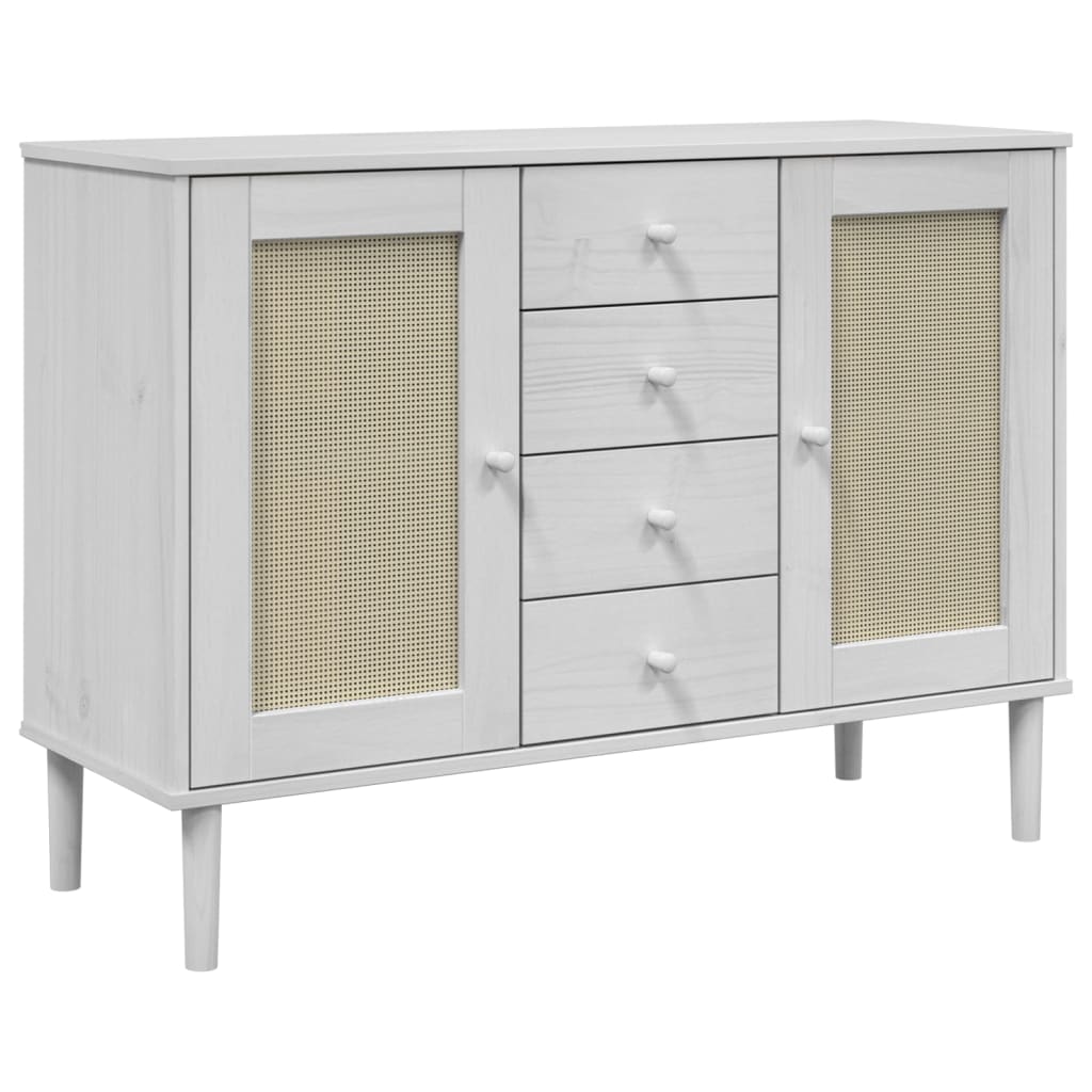 Credenza SENJA Aspetto Rattan Bianco 112x40x80 cm Massello Pinocod mxl 84030