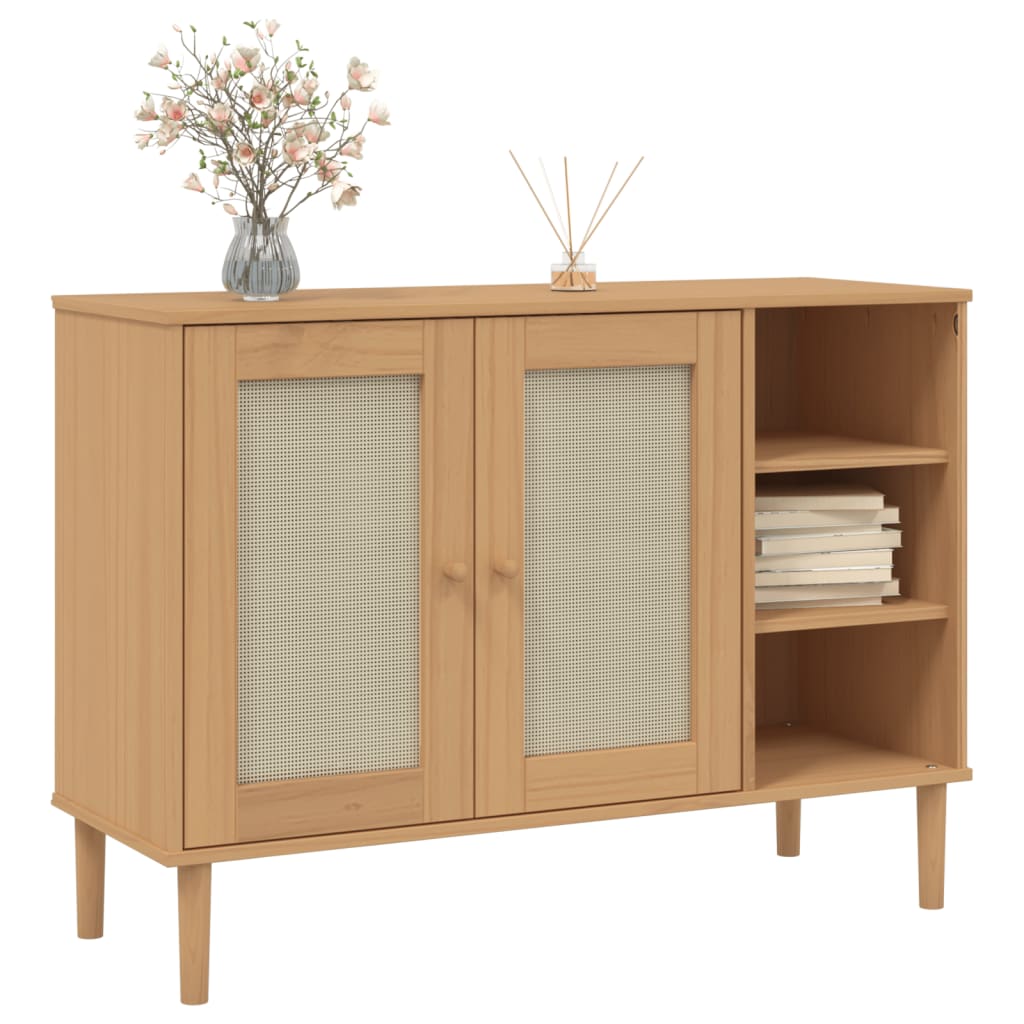 Credenza SENJA Aspetto Rattan 112x40x80 cm Legno Massello Pino 358028